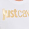 JUST CAVALLI Biały damski t-shirt Logo Gold