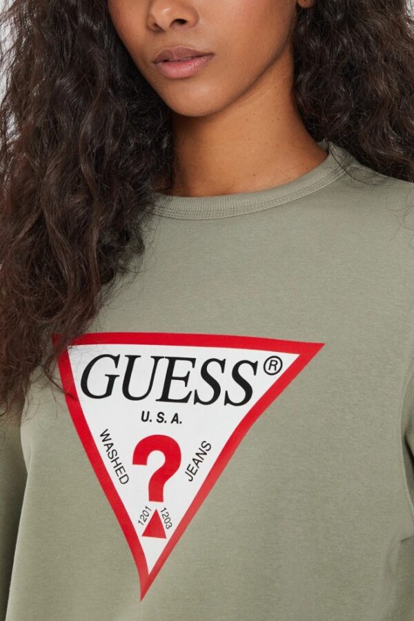 GUESS Zielona bluza damska z dużym logo Original Fleece
