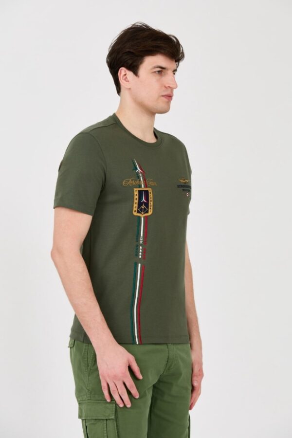 AERONAUTICA MILITARE Zielony bawełniany męski t-shirt Frecce Tricolori Short Sleeve