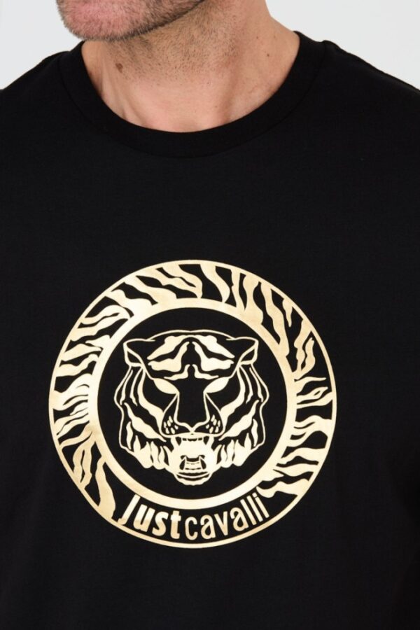 JUST CAVALLI Czarny męski t-shirt T-round Gold