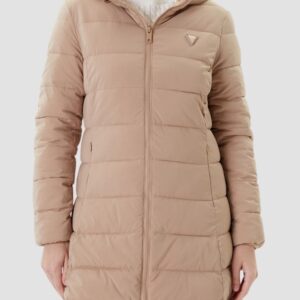 GUESS Brązowa długa damska kurtka New Aleta