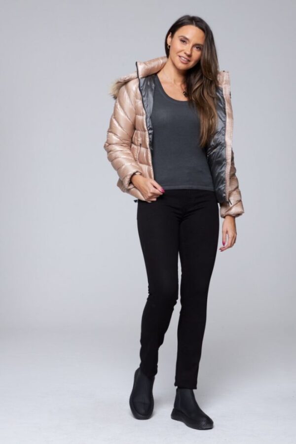 HETREGO Beżowa damska puchowa kurtka Holly z odczepianym kapturem, Rozmiar 42 EU - 46 IT