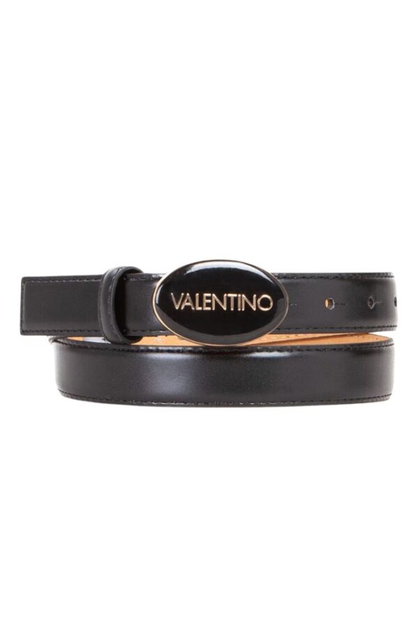 VALENTINO Czarny pasek damski Block Plaque Buckle Belt