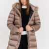 HETREGO Beżowa damska kurtka puchowa Leonie Quilted Woman Jacket With Detached Hood, Rozmiar 40 EU - 44 IT
