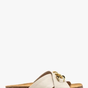 Kremowe klapki ze złotym łańcuche