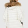 BLAUER Ecru damski puchowy płaszcz z futrem jenota