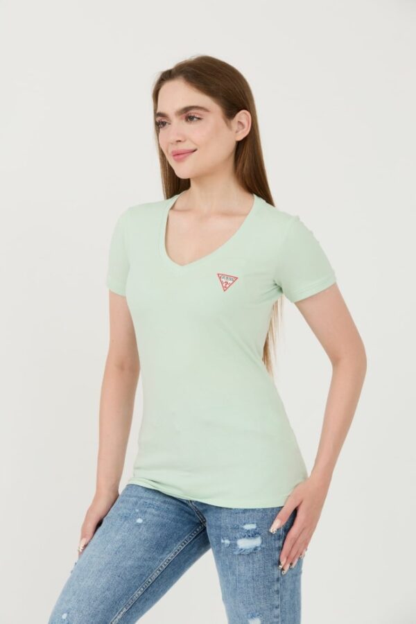 GUESS Miętowy damski t-shirt Mini Triangle Tee