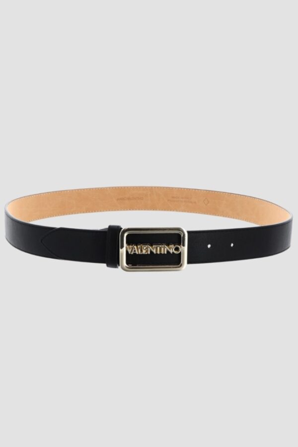 VALENTINO Czarny pasek damski Around Plaque Buckle Belt