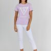 59a09aa2e43c133876819c68ea9b9da43cda27bb GUESS Fioletowy t-shirt damski z białym logo