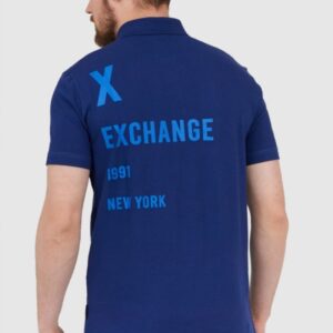 5a1931688f1c70018c3bb2f17a1d10c4cd6296af ARMANI EXCHANGE Granatowa męska koszulka polo z nadrukiem