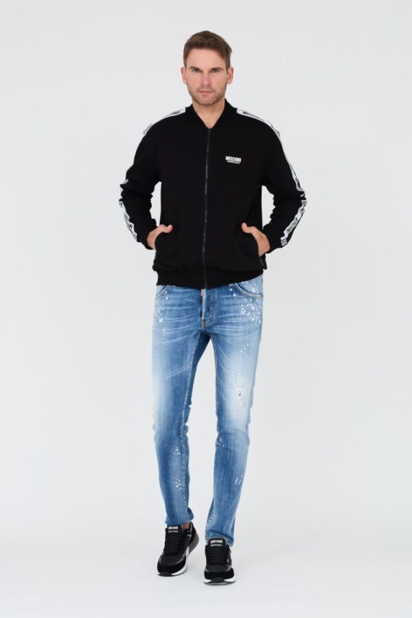 MOSCHINO Czarna męska bluza z lampasami