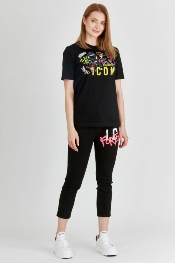 DSQUARED2 Czarny t-shirt damski z graffiti