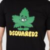 DSQUARED2 Czarny męski t-shirt z logo i zielonym liściem