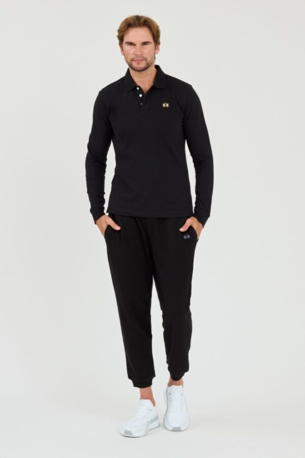 LA MARTINA Czarny męski longsleeve polo Piquet Stretch