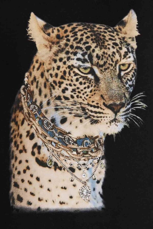 GUESS Czarny damski T-shirt Leopard Jewel Easy Tee