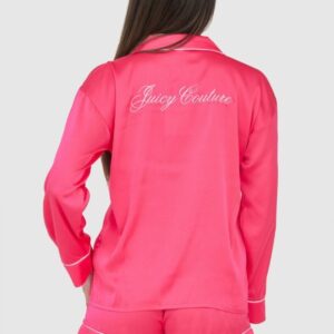 5cb3e0d0d2761447572d0695920283d1ff13bde0 JUICY COUTURE Różowa satynowa koszula piżamowa damska z haftowanym logo