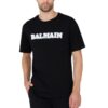 BALMAIN Czarny męski t-shirt z białym logo Retro Balmain Flock