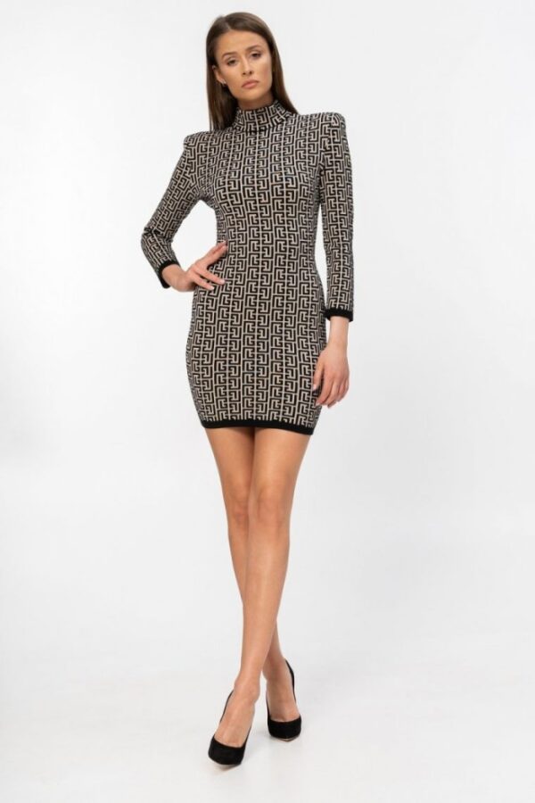 BALMAIN Czarna damska sukienka w monogram