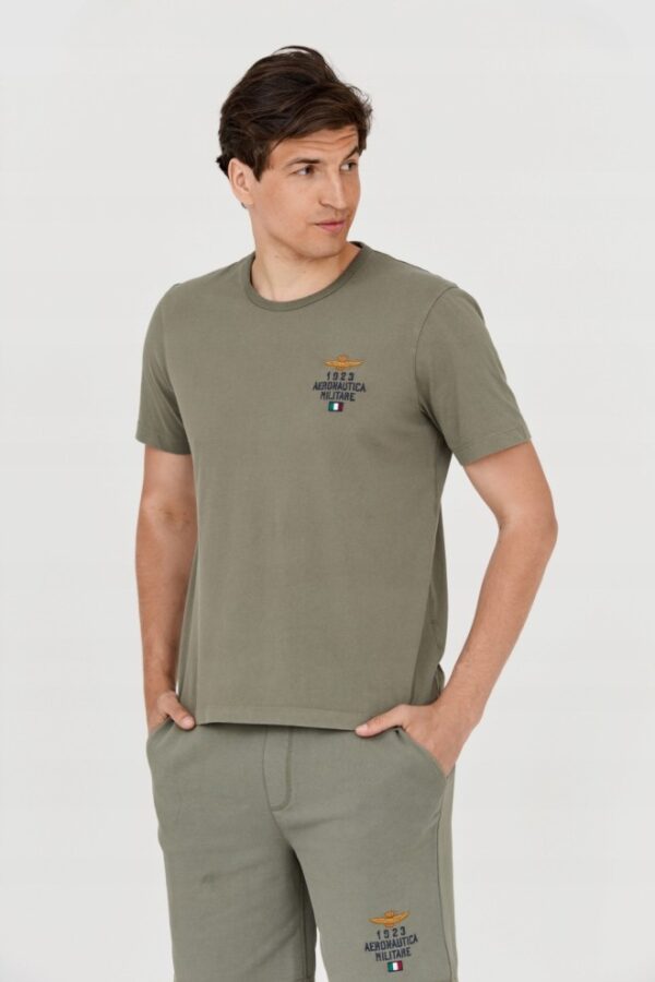 AERONAUTICA MILITARE Zielony bawełniany t-shirt męski