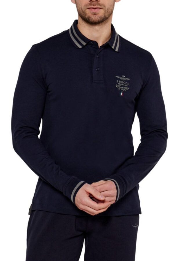 AERONAUTICA MILITARE Granatowy męski longsleeve polo Frecce Tricolori