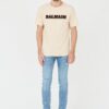 BALMAIN Beżowy męski t-shirt Retro Balmain Flock