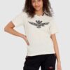 AERONAUTICA MILITARE Kremowy bawełniany luźny t-shirt damski z wypukłym orłem Comfort Fit