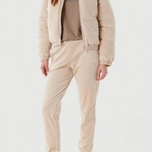 GUESS Beżowa zamszowa damska kurtka Couture Puffer