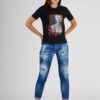 GUESS Czarny t-shirt damski z nadrukiem
