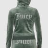 JUICY COUTURE Welurowa zielona rozpinana bluza damska diamante hoodie