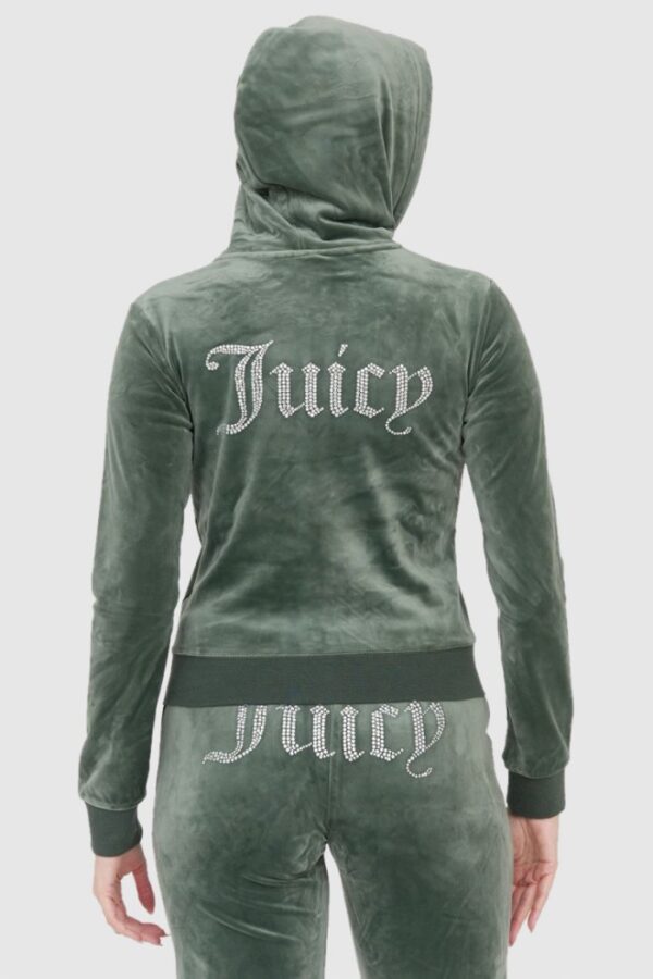 JUICY COUTURE Welurowa zielona rozpinana bluza damska diamante hoodie