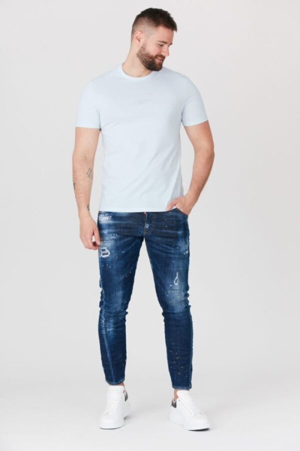 GUESS Błękitny t-shirt męski z aplikacją z logo