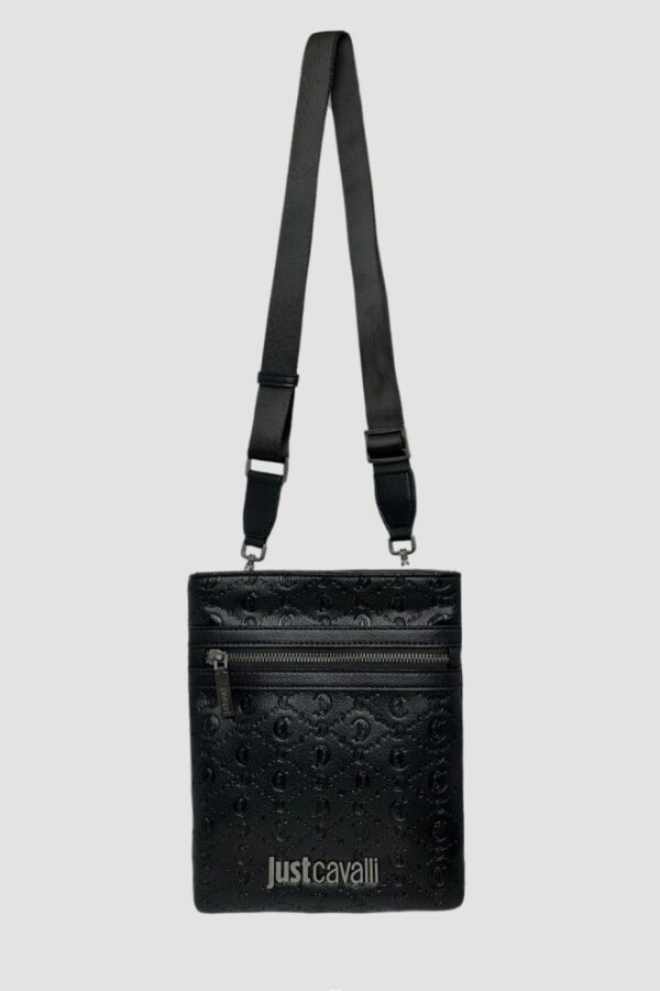 JUST CAVALLI Czarna logowana męska saszetka JC Metal Lettering - Style 4