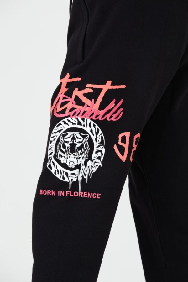 JUST CAVALLI Czarne męskie spodnie z nadrukiem R 1998 Dripp