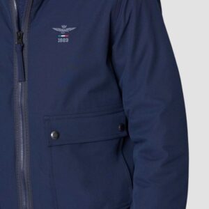 AERONAUTICA MILITARE Granatowa męska kurtka Hooded Jacket In Stretch Fabric, Rozmiar 50