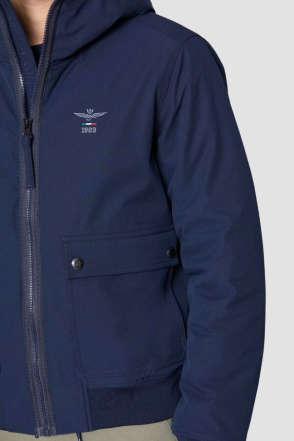 AERONAUTICA MILITARE Granatowa męska kurtka Hooded Jacket In Stretch Fabric, Rozmiar 50