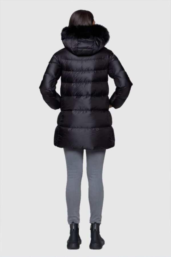 HETREGO Czarna damska długa kurtka puchowa Hanna z lisem, Rozmiar 38 EU - 42 IT