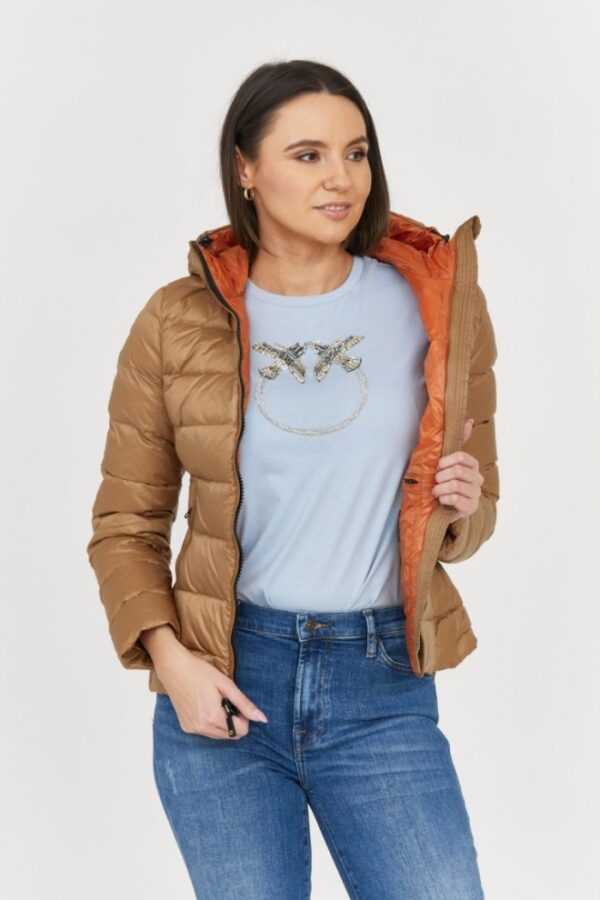 6e1fc541c89f0e0b5c82752c6408da66b5cae762 BLAUER Brązowa puchowa damska kurtka z kapturem Claudia fashion down jacket with hood