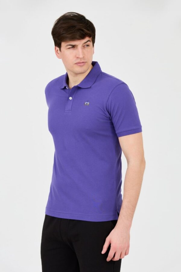 LA MARTINA Fioletowe męskie polo z małym logo