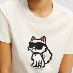 KARL LAGERFELD Beżowy damski t-shirt Ikon Sketch Choupette