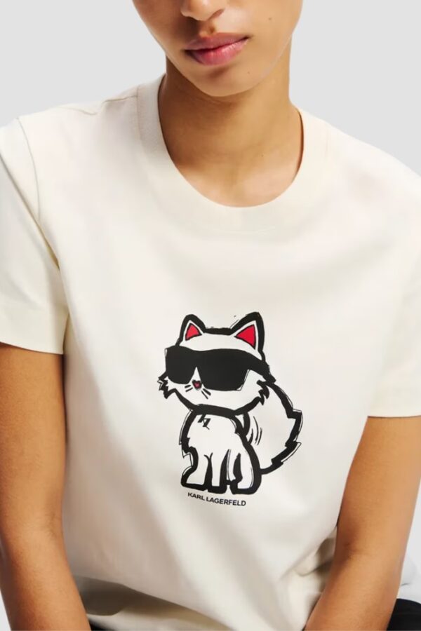 KARL LAGERFELD Beżowy damski t-shirt Ikon Sketch Choupette