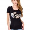GUESS Damski czarny t-shirt ze zdobionym logo