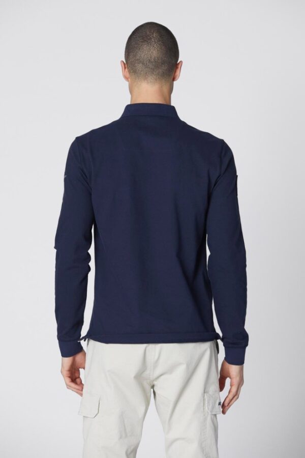 AERONAUTICA MILITARE Granatowe męskie polo z długim rękawem Piqué