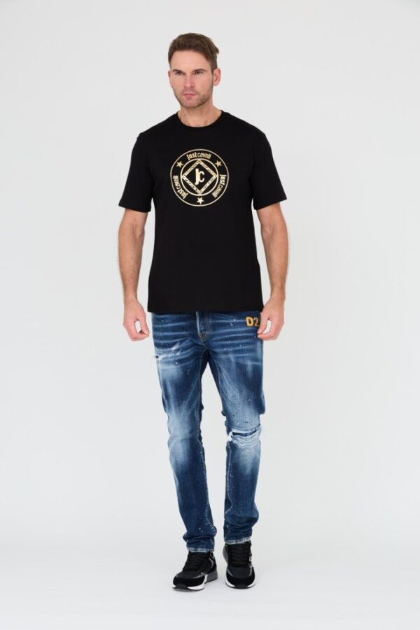 JUST CAVALLI Czarny męski t-shirt Fiche Gold