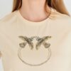 PINKO Beżowy t-shirt damski z logo z cekinów