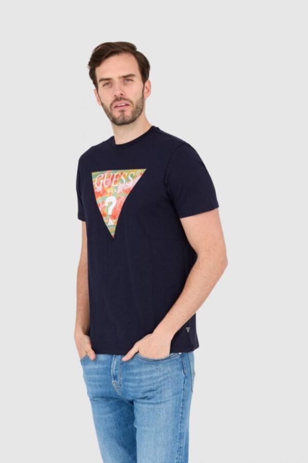GUESS Granatowy bawełniany męski T-shirt slim fit
