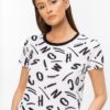 MOSCHINO Biały t-shirt dmski w czarne litery