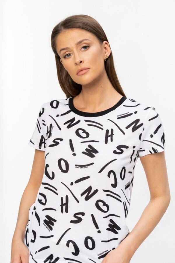 MOSCHINO Biały t-shirt dmski w czarne litery