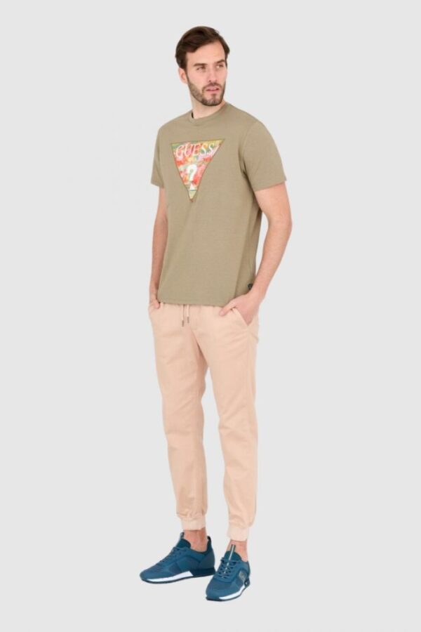 GUESS Zielony męski t-shirt bawełniany slim fit