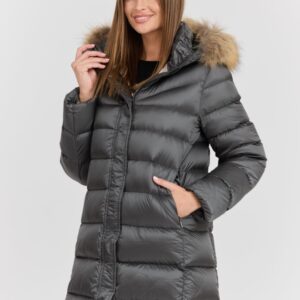748e934c0ecad16866a6b8b9a0df4c870edd2c32 HETREGO Szara damska kurtka puchowa Leonie Quilted Woman Jacket With Detached Hood, Rozmiar 36 EU - 40 IT