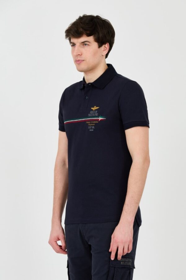 AERONAUTICA MILITARE Granatowe męskie polo Frecce Tricolori Embroidered